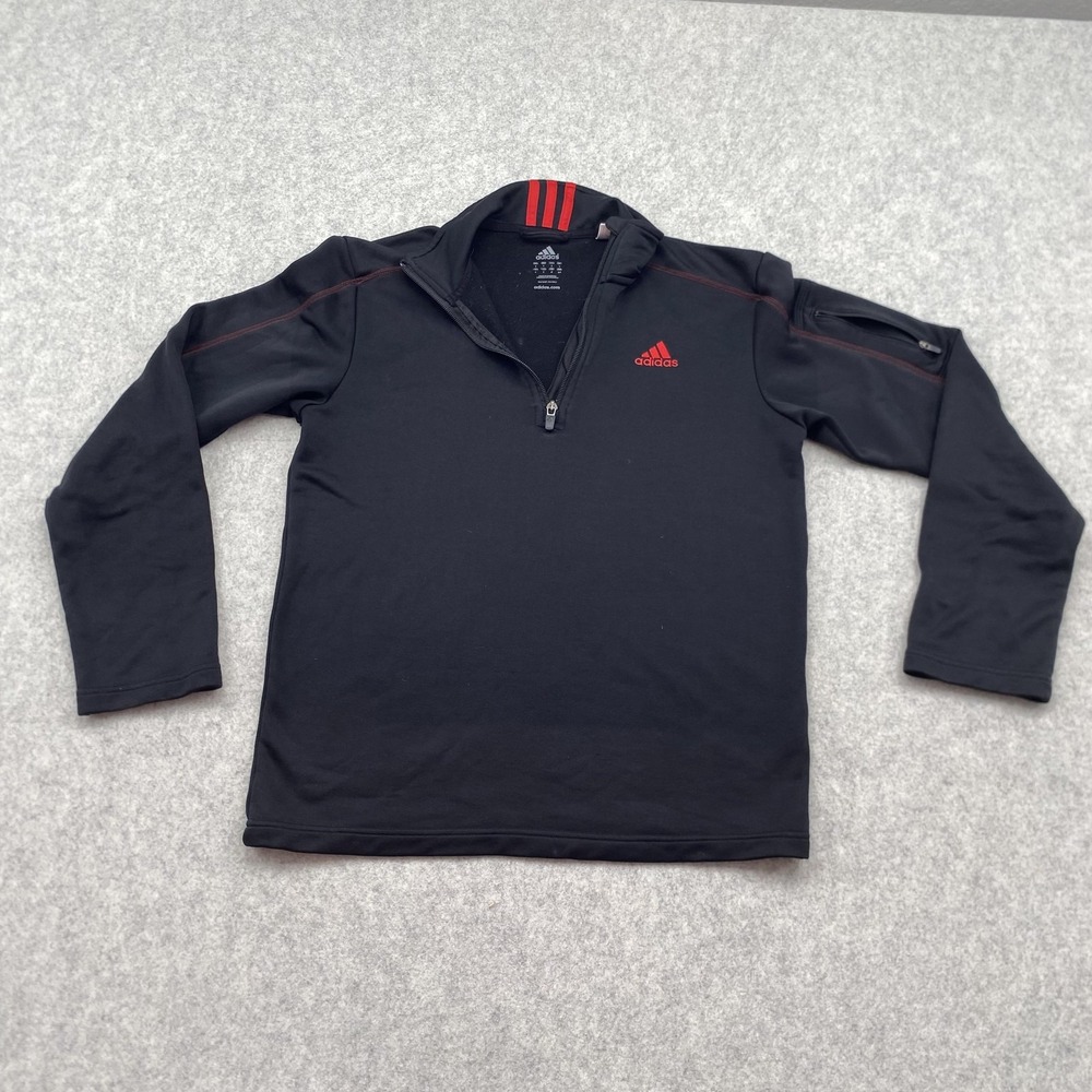 Adidas Pullover Mens Small Black 1/4 Zip Long Sleeve Golf Shirt Red Logo Pocket